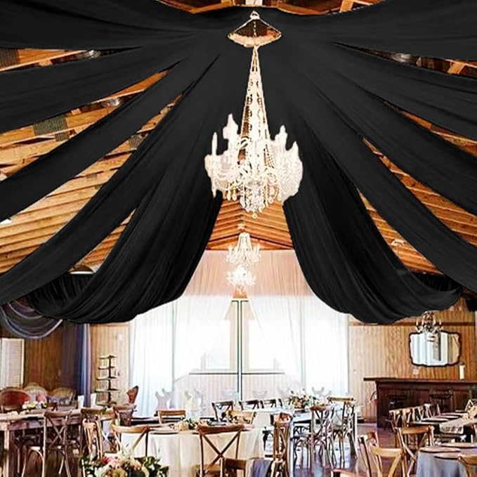 6 Panels Black Ceiling Drapes 5ftx10ft Wedding Chiffon Fabric Arch Draping - Image 7