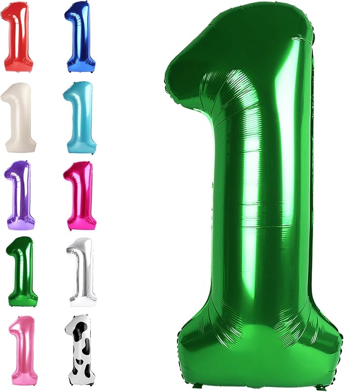 Green Number 1 Balloon 40 inch, Number 1 Birthday Balloon by Upgesy