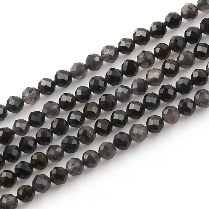 Song Xi 180pcs 2mm Natural Obsidian Gemstone Beads Faceted Round Loose Stone - Image 7