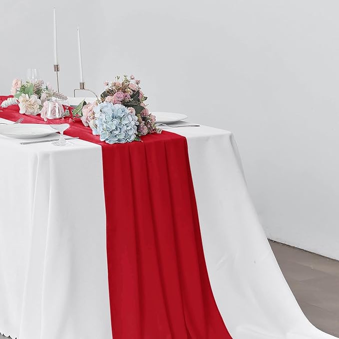 2 Pack 10Ft Red Chiffon Table Runner Sheer 29x120 Inch - Image 6