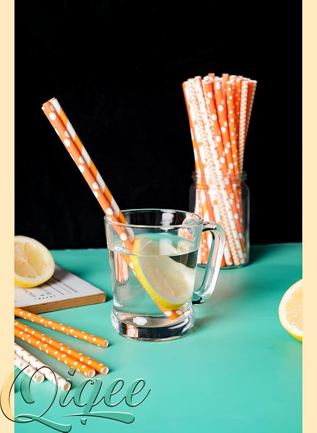 qiqee Gold Orange Disposable Straws - Image 6