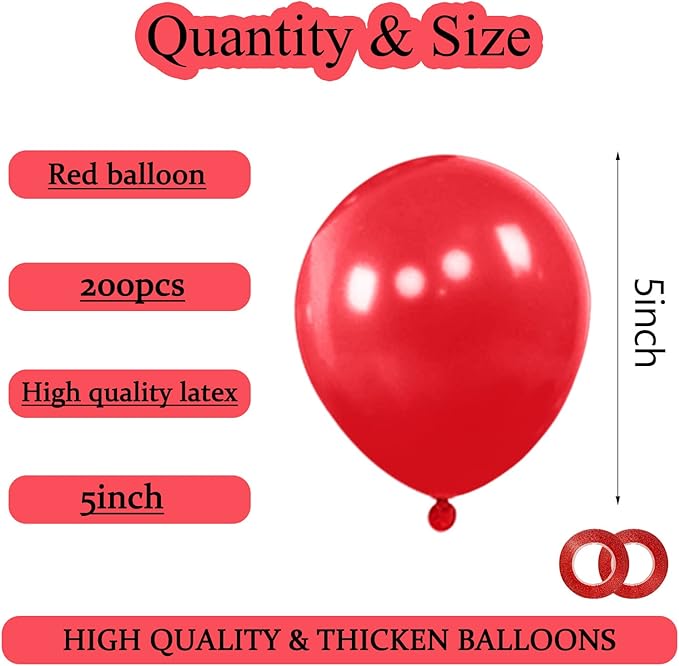 KAWKALSH 200pcs Red Balloons 5 Inch, Small Mini Latex Balloons - Image 2