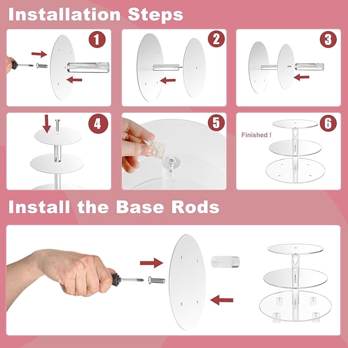 3 Tiers Round Cupcake Stand, Acrylic Cake Tower Stand Holder Macaron Display - Image 6