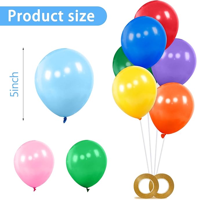 KAWKALSH 200pcs Balloons 5 Inch Assorted Colors, Small Mini Rainbow Latex - Image 2