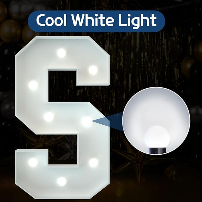 imprsv Marquee Letter S, 3FT Decorative Signage, Cool White LED Light Up Foam - Image 2
