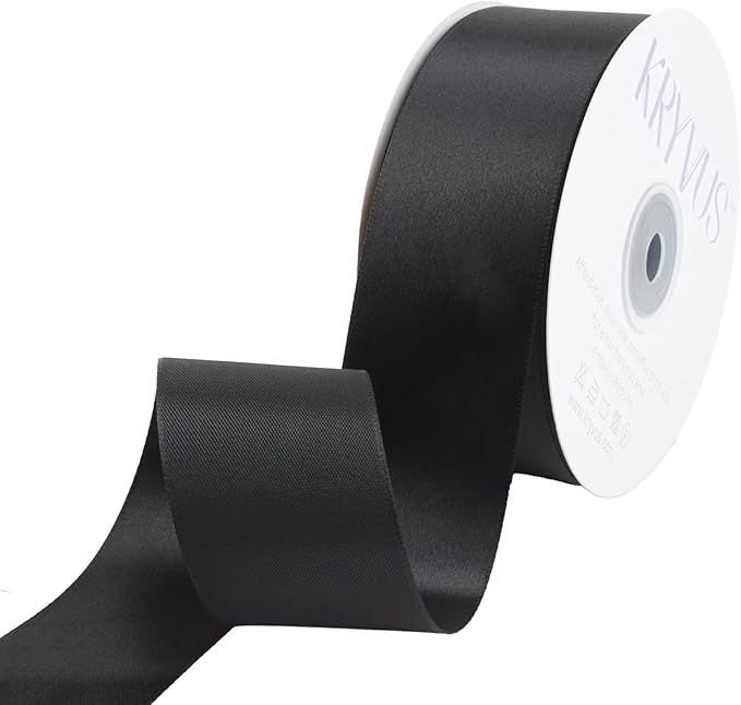 Black Satin Ribbon 1-1/2 inch X Continuous 50 Yards, Single Face Polyester by Kryvusribbon