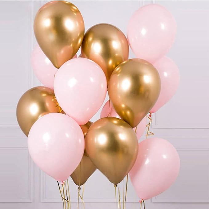 Balloons Pink Gold Confetti, 60 Packs 12 Inch Pink White Metallic Gold Balloon - Image 8