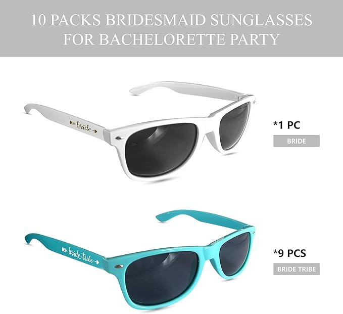 LADY&HOME 10 Pack Bachelorette Party Sunglasses, Bridesmaid and Bride Tribe - Image 2