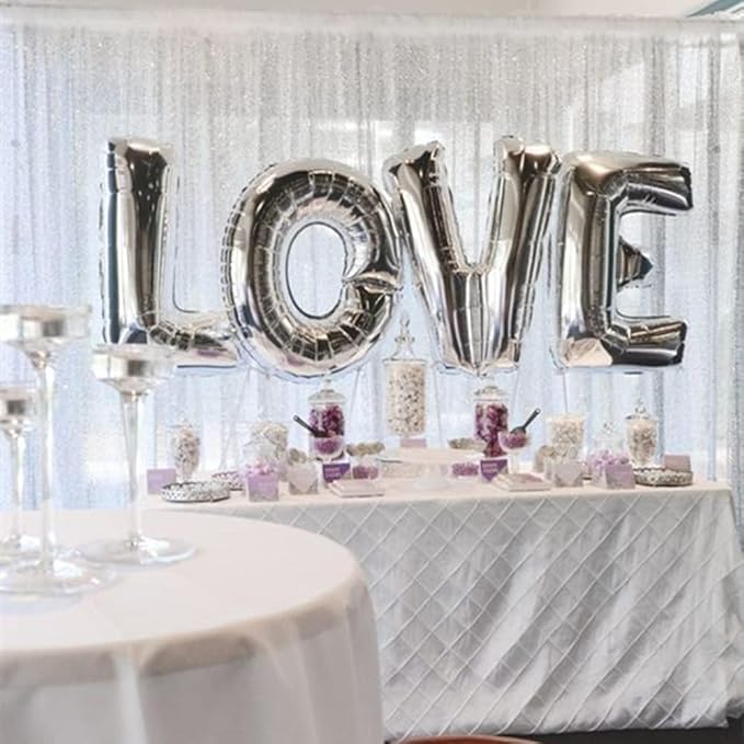 White Sequin Backdrop Curtain 7ft x 7ft Party Backdrop Curtains Sparkly Photo - Image 5