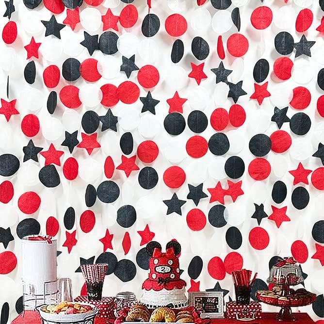173 Ft Red Black and White Party Decorations Big Star Circle Dots Backdrop by pinkblume
