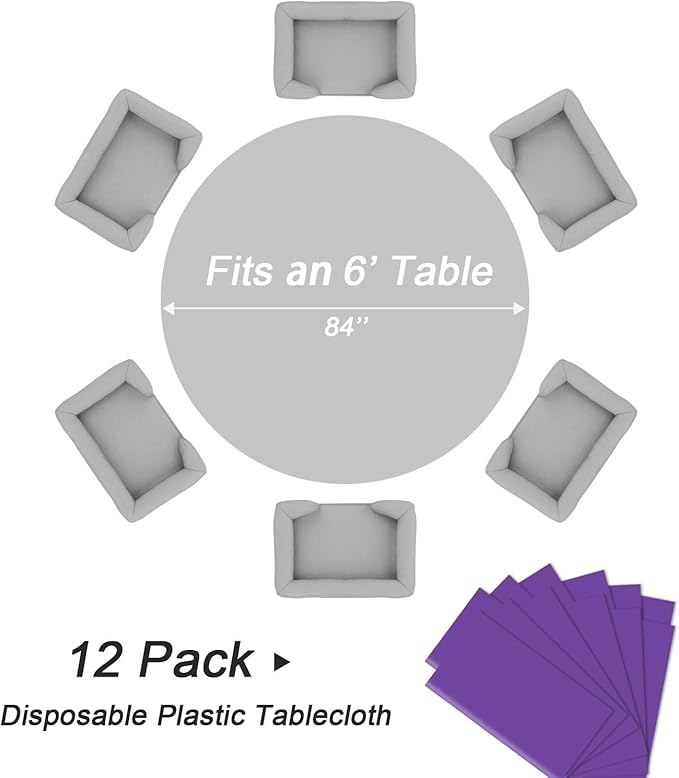 QIKSION Purple Round Tablecloth 12 Pack, 84 Inch Plastic Table Cover Disposable - Image 5