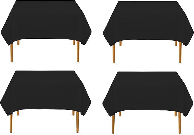 Pomp Black 70" x 70" Poplin Polyester Tablecloth | Wrinkle + Stain Resistant by POMP