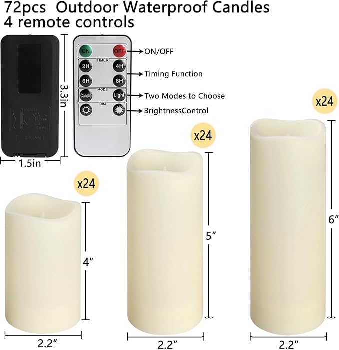 Set of 72 Waterproof Outdoor Flameless Candles, LED Candles - Image 3
