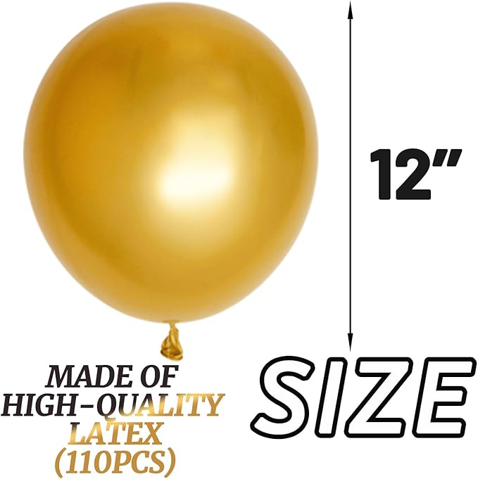 110pcs Metallic Gold Balloons, Metallic Gold Latex Balloons 12 inch - Image 2