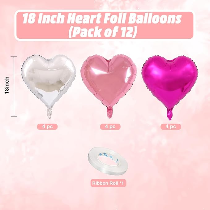 Rose Red Silver Heart Balloons, 18 Inch Light Pink and Silver Heart Shaped - Image 2