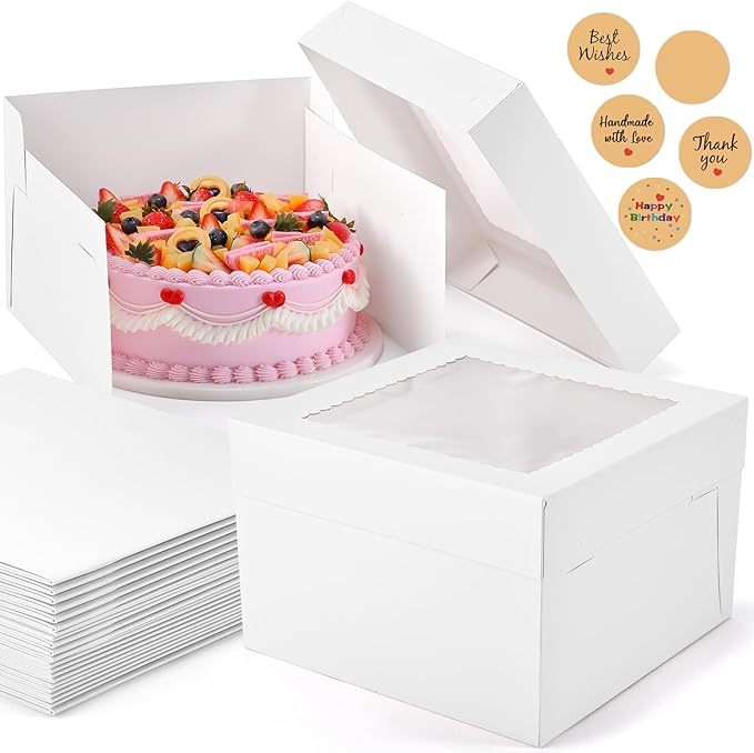 12Pcs Cake Boxes, Large White Disposable Tier Cake Containers by DOYIDE