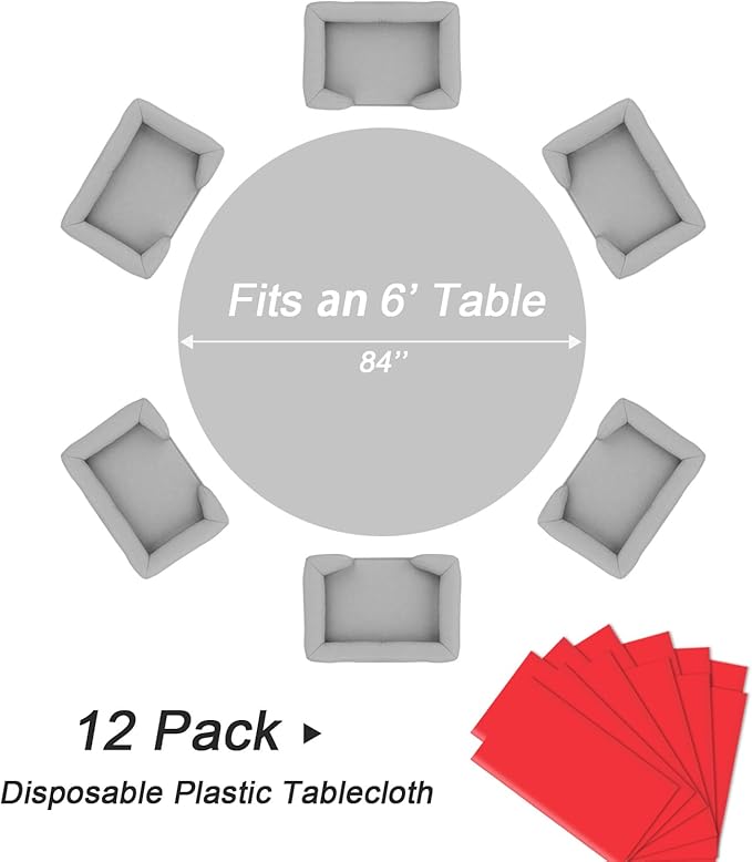 QIKSION Red Round Tablecloth 12 Pack, 84 Inch Plastic Table Cover Disposable - Image 5