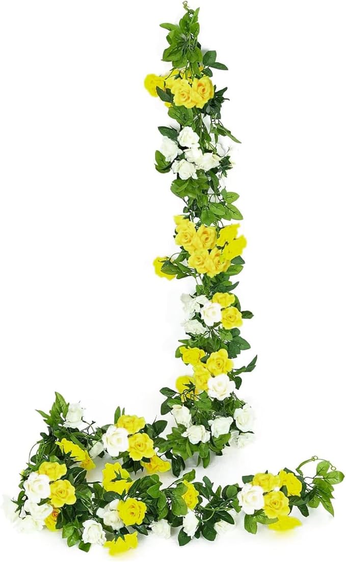 JUSTOYOU 2 Pack Fake Rose Garland, Artificial Rose Vines Flowers Hanging Silk by JUSTOYOUARTIFICIALFLORAL