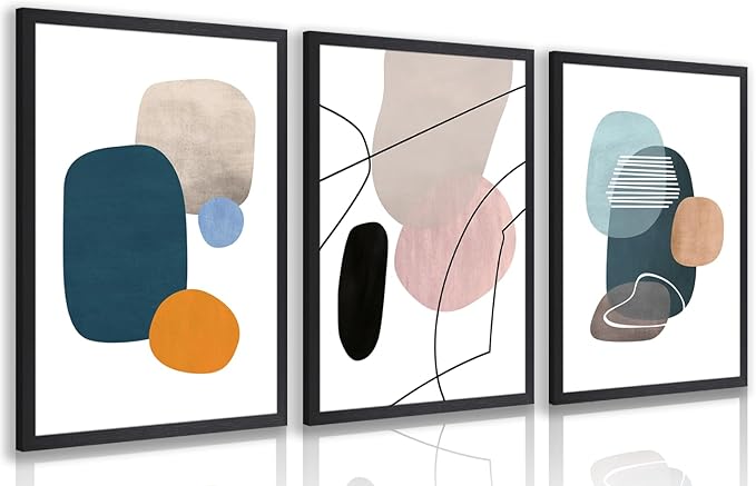 IAFWZX Wood Framed Abstract Geometric Wall Art, Modern Minimalist Canvas by Unknown
