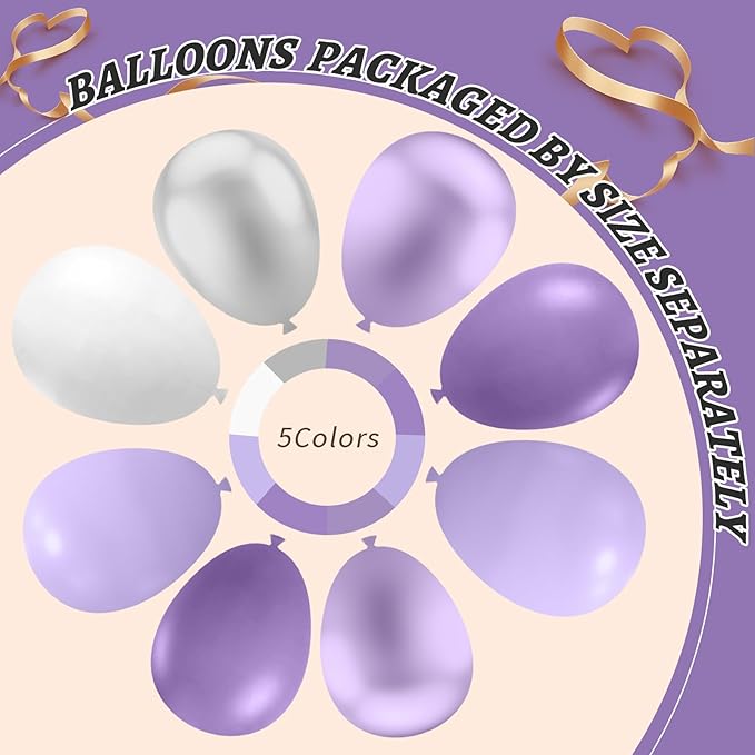 412Pcs Purple Balloon Garland Arch Kit, 18 12 10 5 Inch Different Size Lavender - Image 4