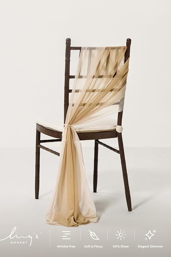 Ling's Moment Wedding Chiffon Chair Sashes Cover Aisle Decorations Draping - Image 3