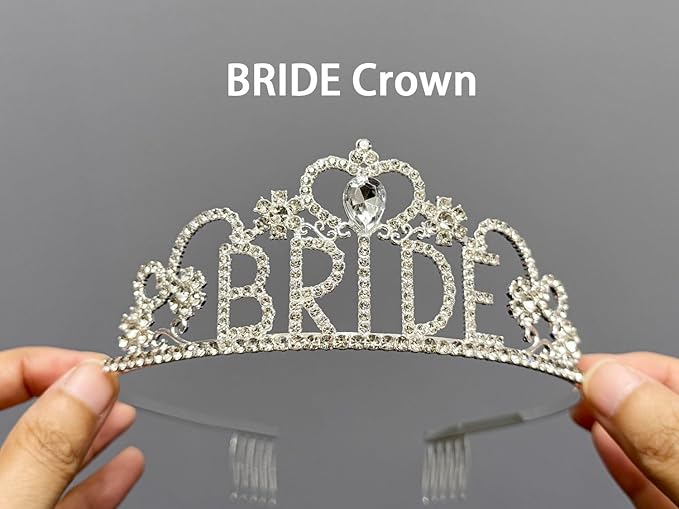 JETKONG 3 Pcs Bachelorette Party Decorations "BRIDE" Crown, Bride to Be - Image 5