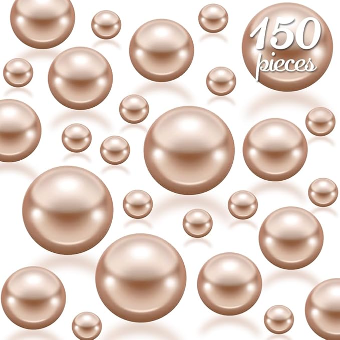 150Pcs Champagne Polished No Hole Faux Pearl Beads by Cusmation