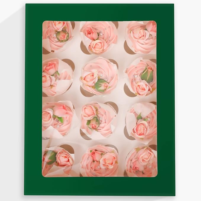 12 Cupcake Containers 10-Packs Forest Green Cupcake Box Cupcakes Carrier - Image 2