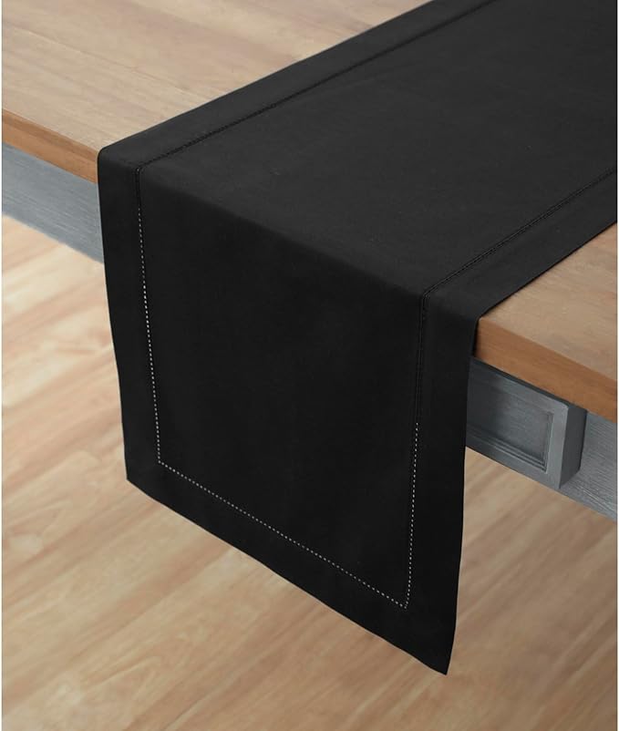 Solino Home Cotton Linen Black Table Runner 72 Inches Long - Image 2