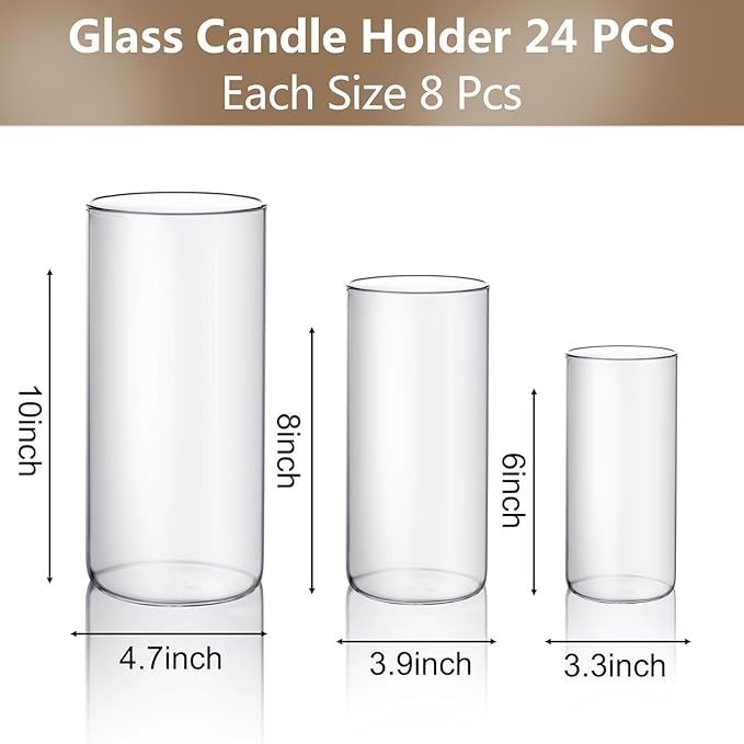 PHOSPHOR Hurricand Candle Holder 24 PCS, Glass Pillar Candle Holder - Image 2