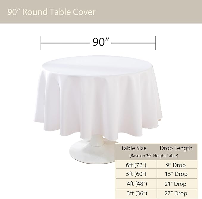 Craft And Party Round Tablecloth, 90 Inch White Tablecloth, Polyester Fabric - Image 3
