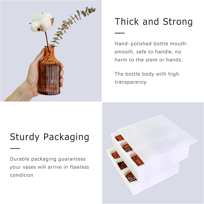 12Pcs Glass Bud Vase Set, Small Dark Brown Flower Vase - Image 6