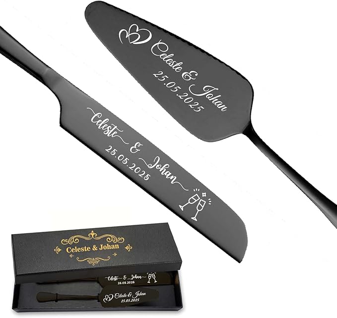 Personalized Wedding Cake Knife and Server Set Stainless Steel Cake Cutter by SEKECHIKU