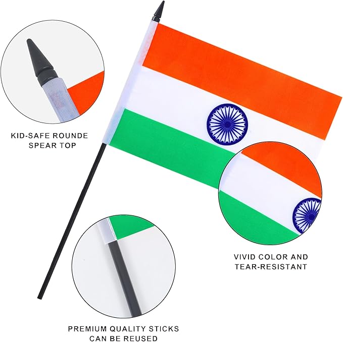 India Desk Flag 12" Solid Pole Deluxe Set Indian Flags Banner Mini Small India - Image 4