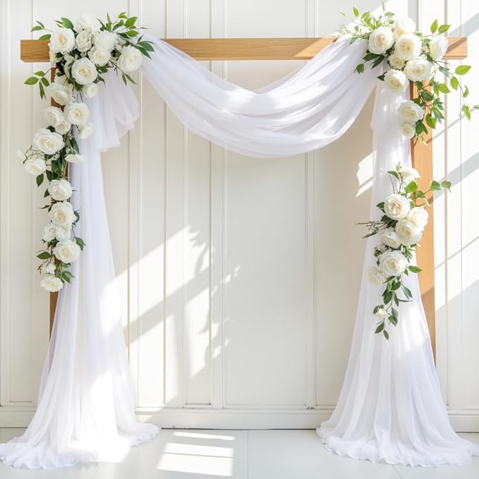 White Wedding Arch Draping Fabric 1 Panel 30'' x 18FT Sheer Chiffon Arch Drapery by LINXTAR