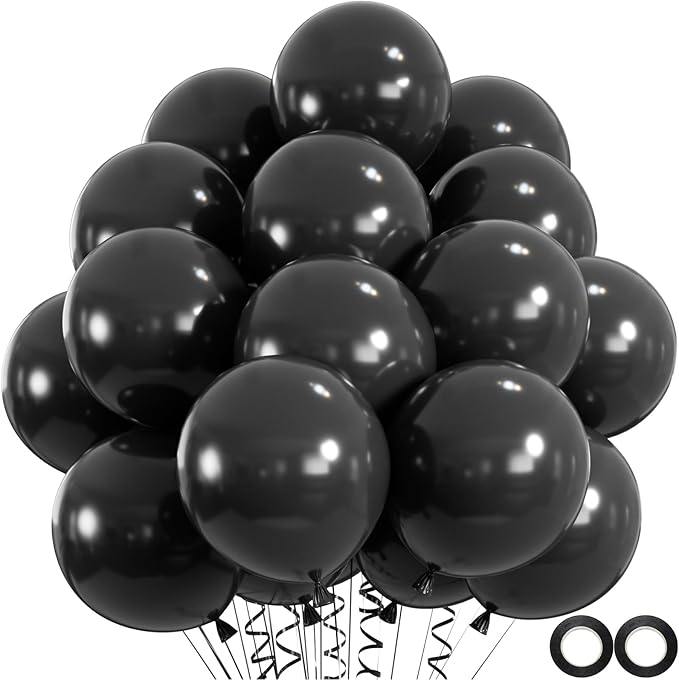 100pcs Black Balloons, Helium Quality 12 inch Black Party Balloons by OWPFJG