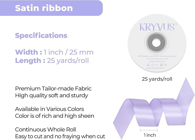 Lavender Satin Ribbon 1 inch X Continuous 25 Yards, Single Face Polyester - Image 3
