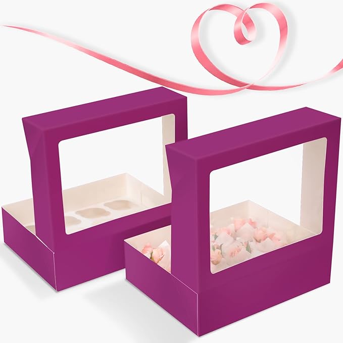 12 Cupcake Containers 10-Packs Deep Purple Cupcake Box Cupcakes Carrier - Image 5