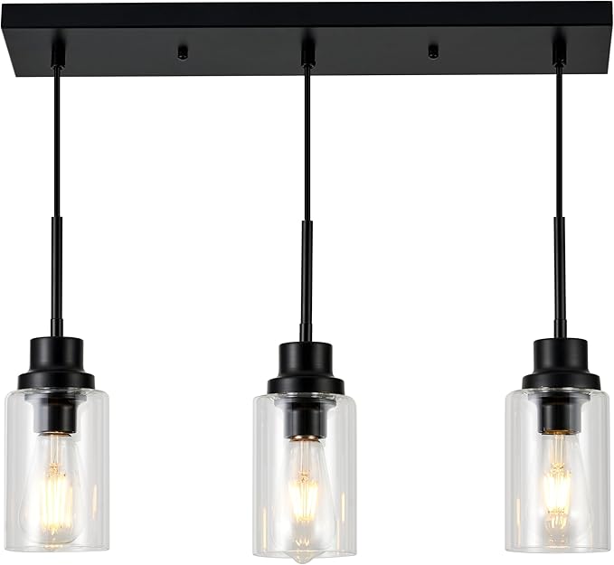 3-Lights Pendant Light Fixtures, Modern Black Kitchen Island Lighting by LIGOTFIRE