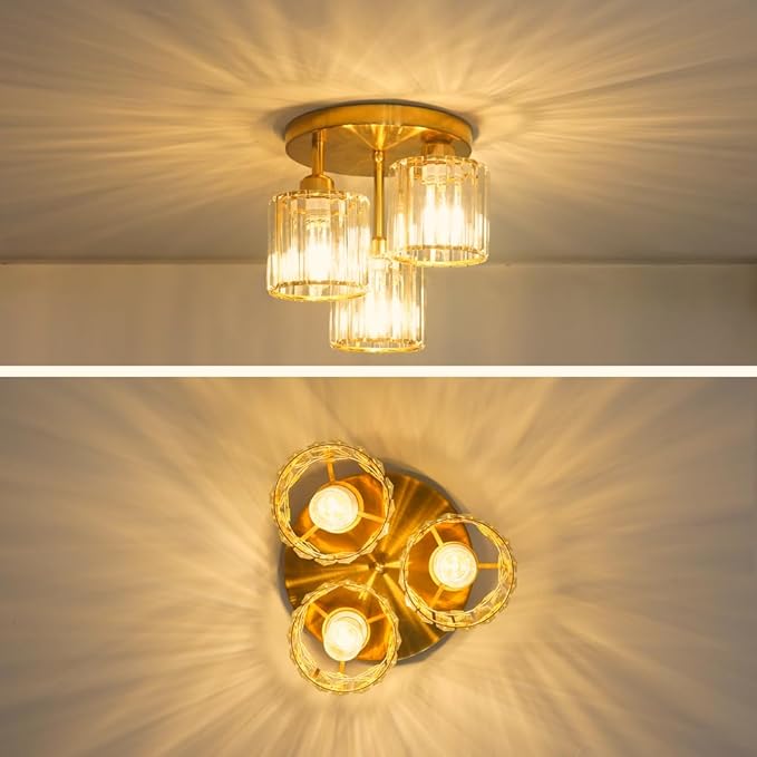 Modern Semi Flush Mount Ceiling Light, 3-Light Crystal Close to Ceiling Light - Image 6