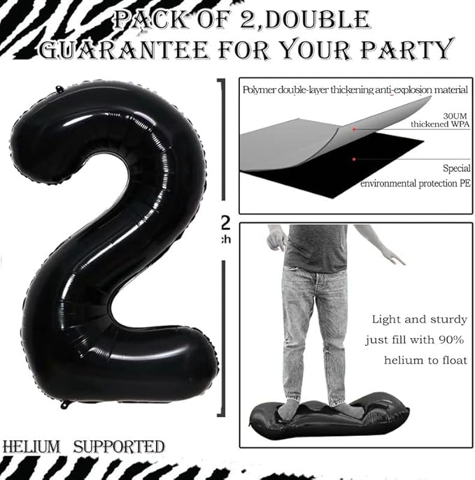 GOER Black Foil Balloons Number 2, Huge Number Balloons - Image 3