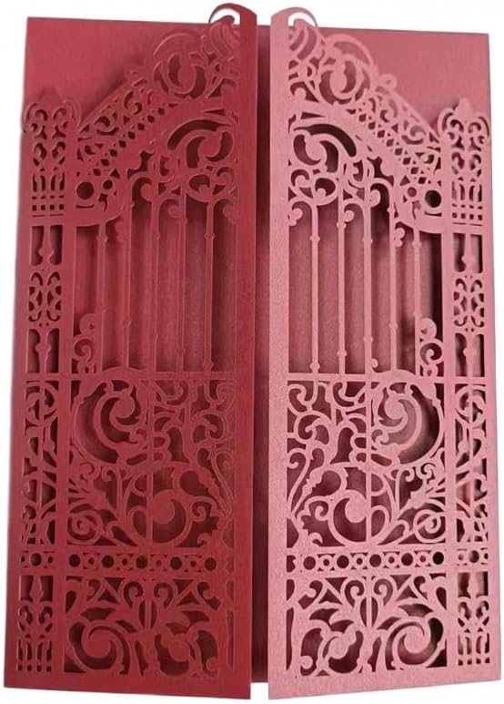 MillaSaw Burgundy Fence Laser Cut Wedding Invitation Card - Image 5