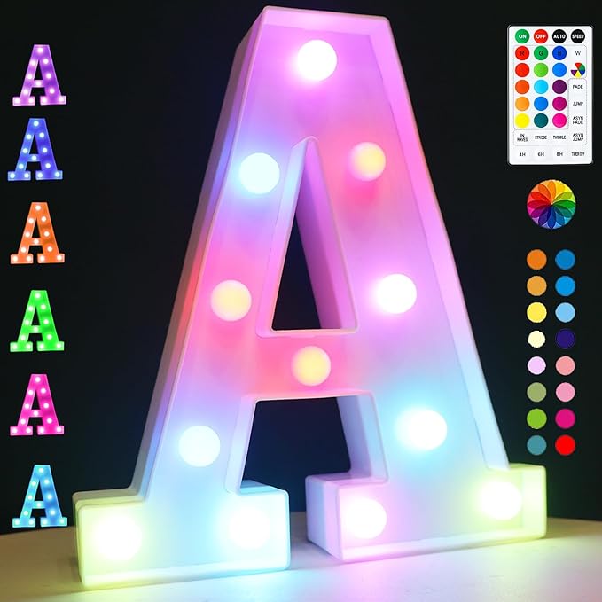 Light Up Colorful LED Marquee Letter lights, 18 Colors Changing Alphabet by OYCBUZO
