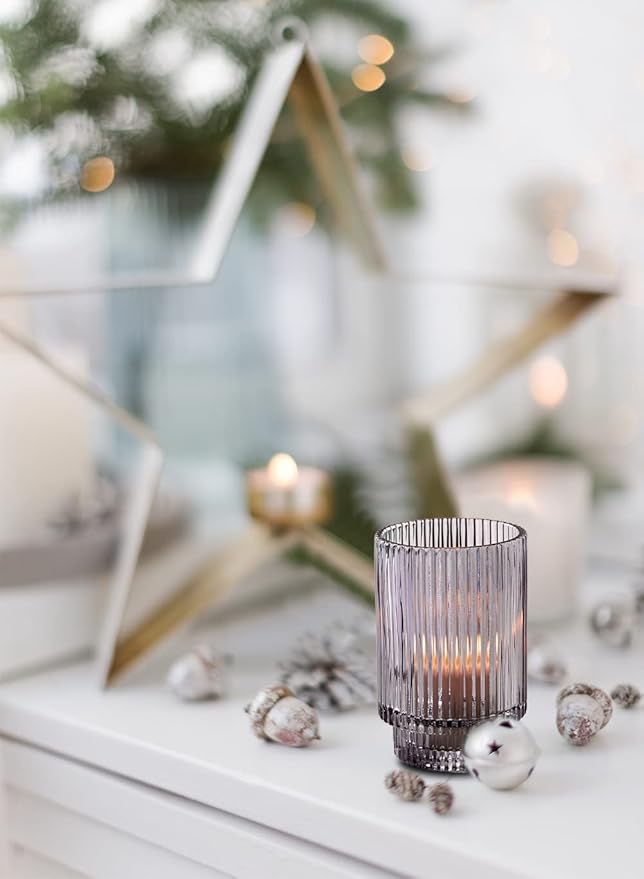 Serene Spaces Living Smoke Ribbed Glass Votive Holder, Measures 5" Tall and - Image 4
