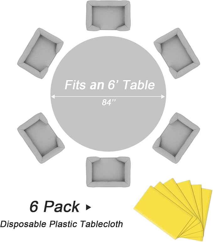 QIKSION Yellow Round Tablecloth 6 Pack, 84 Inch Plastic Table Cover Disposable - Image 5
