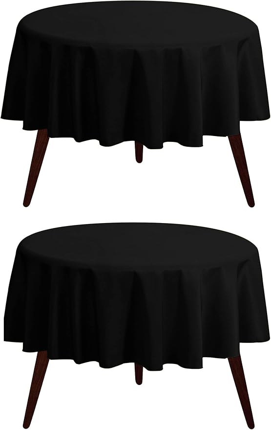 Pomp Black 70" Inch Round Premium Polyester Tablecloth | Wrinkle + Stain by POMP