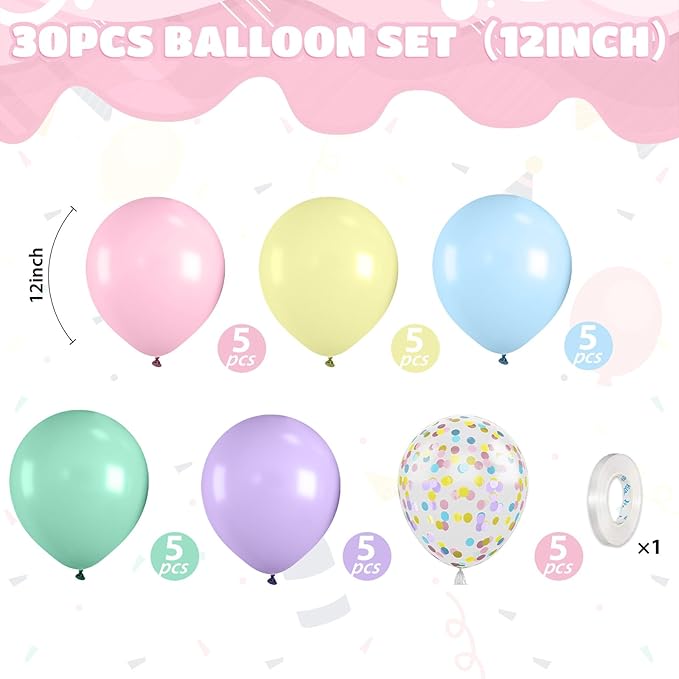 Pastel Balloons, 12 Inch Macaron Pink Purple Blue Yellow Green Colorful - Image 2