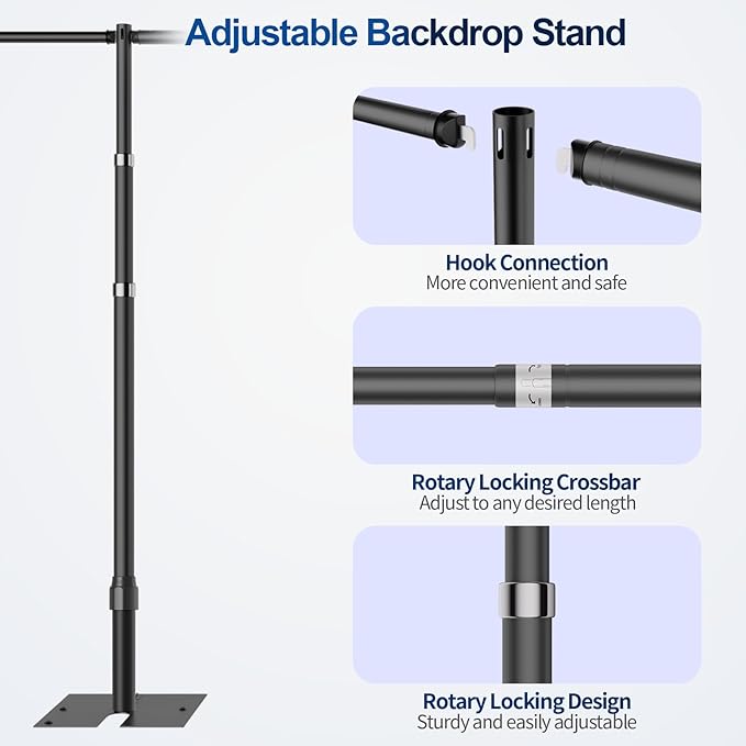 Pipe and Drape Backdrop Stand, 20x10ft Heavy Duty Adjustable Background Frame - Image 3