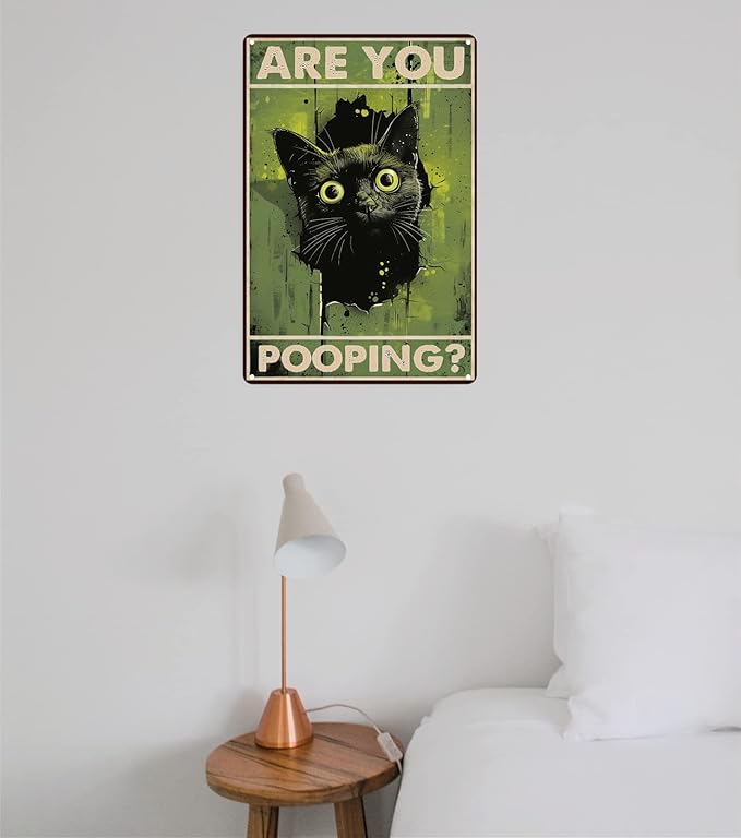Funny Black Cat "Are You Pooping?" Tin Sign - Image 4