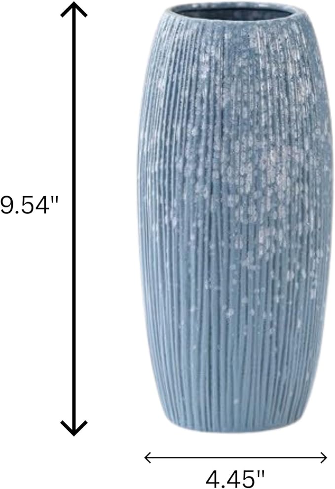 Premium Blue Ceramic Vase – Ribbed Tall Flower Vase - Image 3